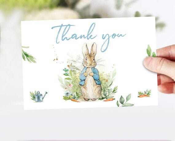 Baby Shower Thank you Card Peter Rabbit Thank You Note 4x6&quot; Rustic Watercolor Bunny Baby Shower Blue Boy PRINTABLE Instant Download 0351