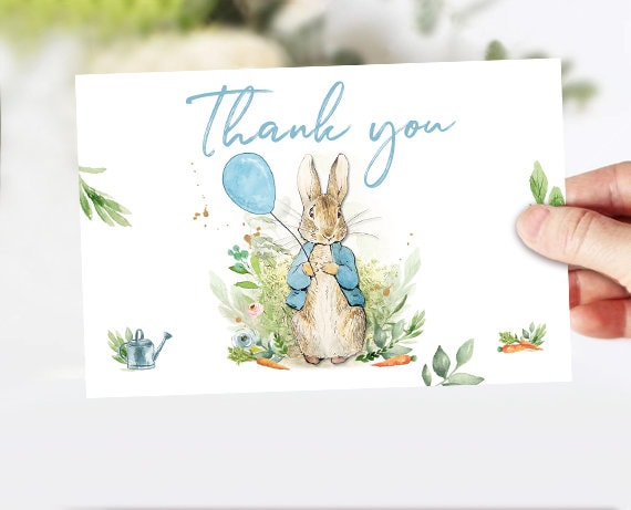 Peter Rabbit Thank you Card Peter Rabbit Thank You Note 4x6" Rustic Watercolor Bunny Birthday Blue Boy PRINTABLE Instant Download 0351