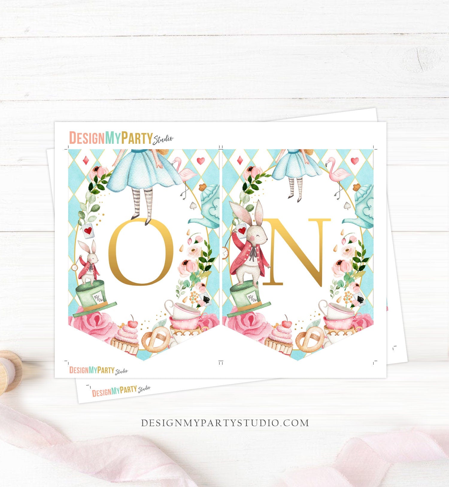 Alice in Onederland High Chair Banner Alice in Wonderland Girl 1st First Birthday Pink Blue Alice Banner ONE Decor PRINTABLE Digital 0350