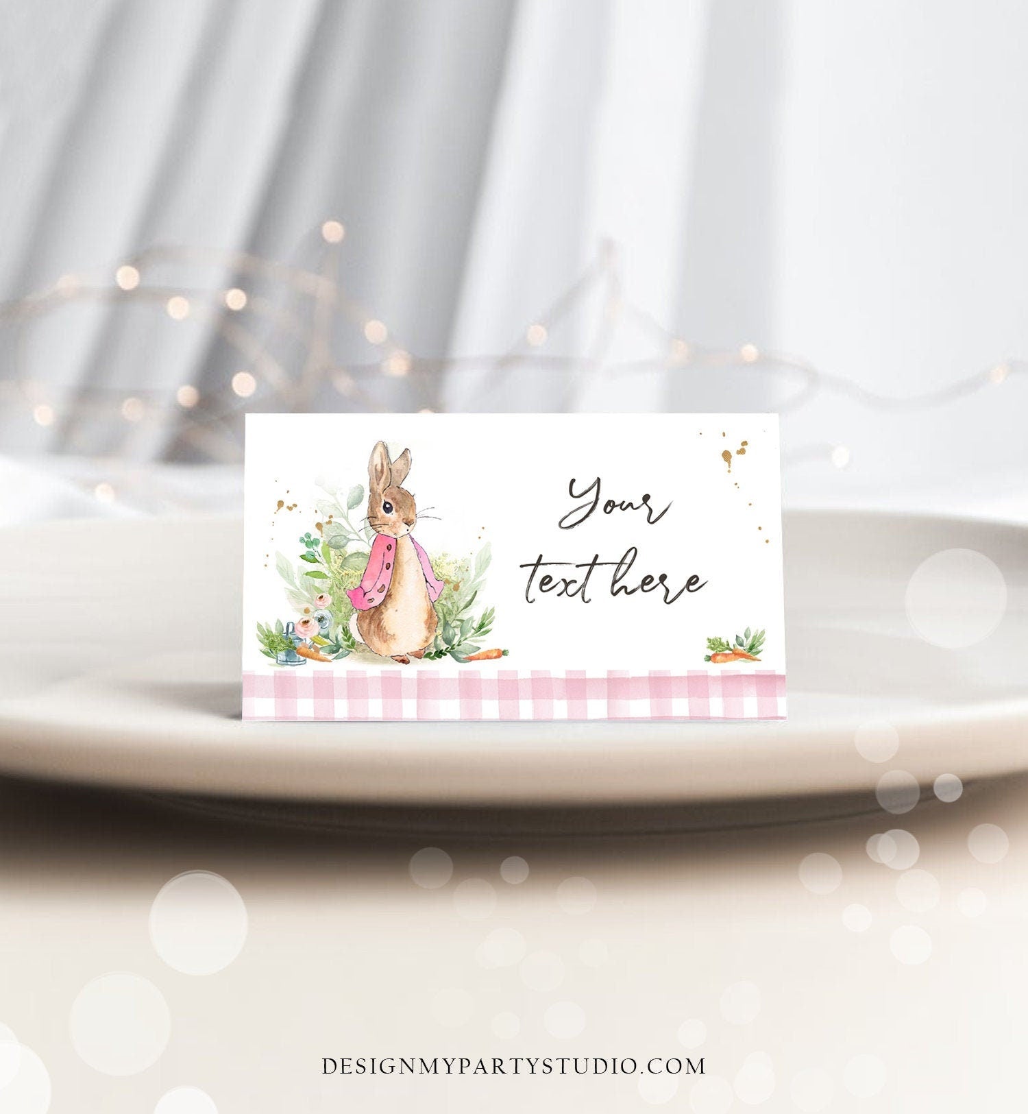 Editable Flopsy Bunny Food Labels Rabbit Place Card Tent Card Escort Card Bunny Baby Shower Spring Decor Girl Printable Corjl Template 0351