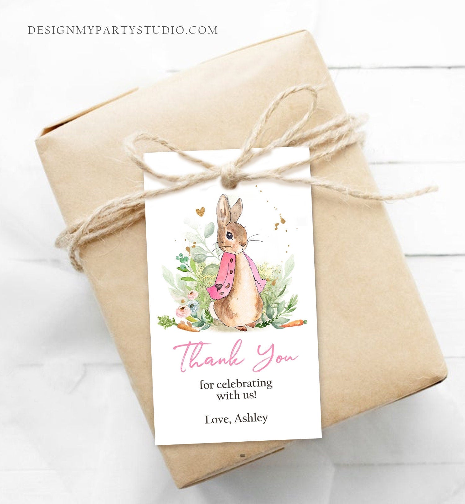 Editable Flopsy Bunny Baby Shower Favor Tags Bunny Thank you Tags Pink Girl Shower Labels Watercolor Printable Download Corjl Template 0351