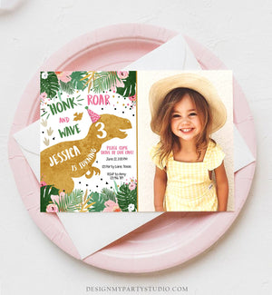 Editable Dinosaur Drive By Birthday Parade Invitation Virtual Party Invite Honk Car Girl Dino T-Rex Quarantine Download Digital Corjl 0146