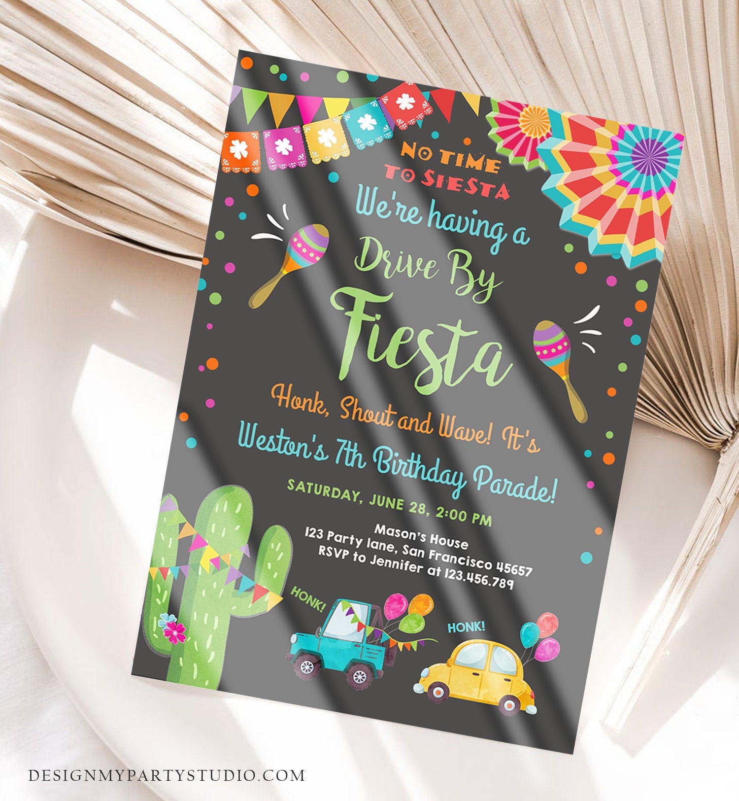 Editable Fiesta Drive By Birthday Parade Invitation Fiesta Birthday Party Invite Honk Wave Car Quarantine Download Digital Corjl 0045