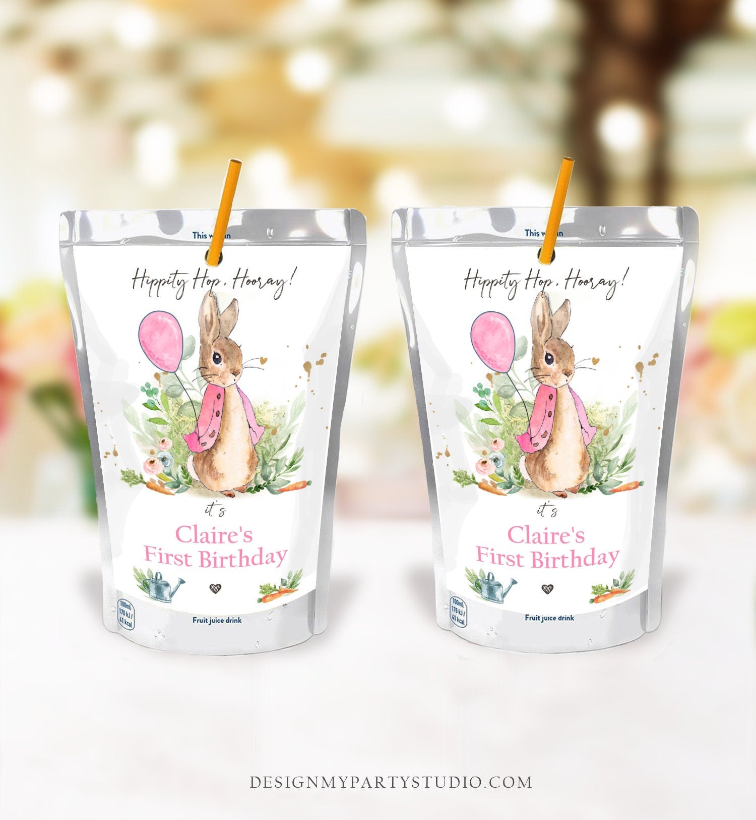 Editable Flopsy Bunny Capri Sun Labels Juice Pouch Labels Bunny Birthday Rustic Watercolor Juice Cup Download Corjl Template Printable 0351