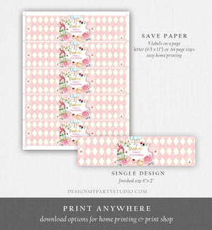 Editable Alice in Onederland Water Bottle Labels Alice Birthday Party Girl Pink Alice in Wonderland Download Printable Template Corjl 0350