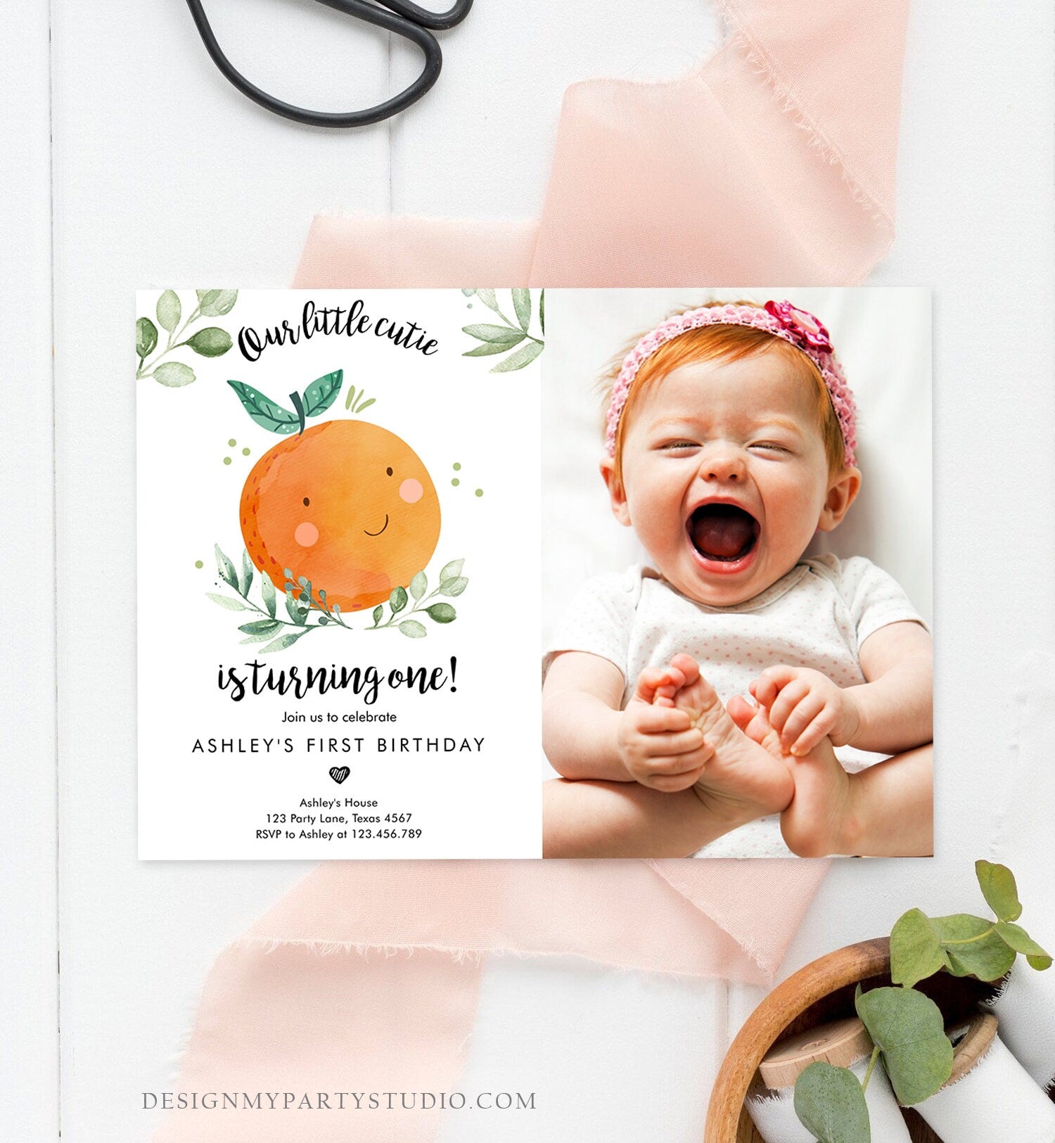 Editable Little Cutie Birthday Invitation Clementine Oranges Party Boy Girl Orange Invitation Citrus Download Printable Corjl Template 0330