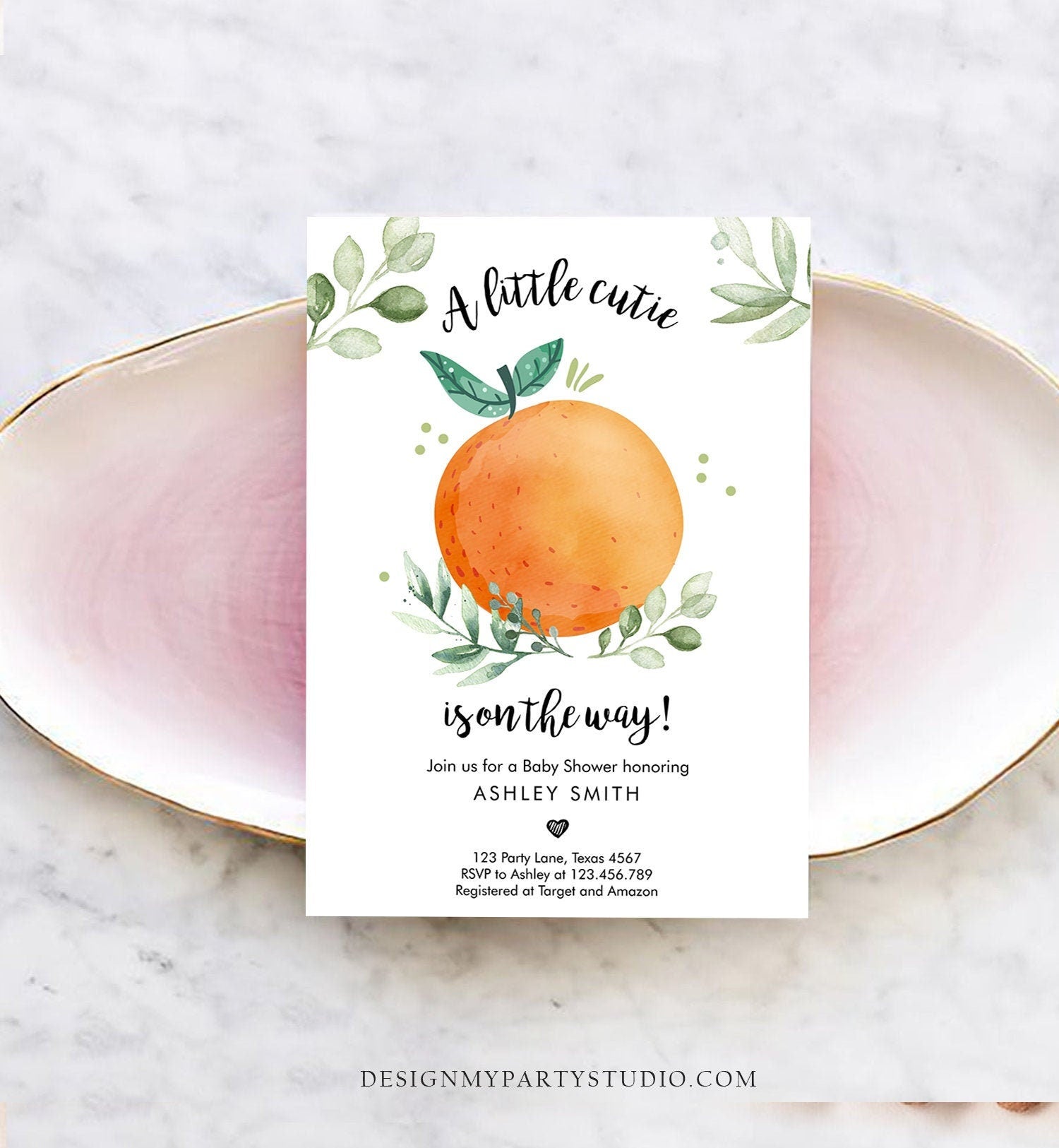 Editable Little Cutie Baby Shower Invitation Little Cutie On The Way Gender Neutral Clementine Coed Download Printable Corjl Template 0330