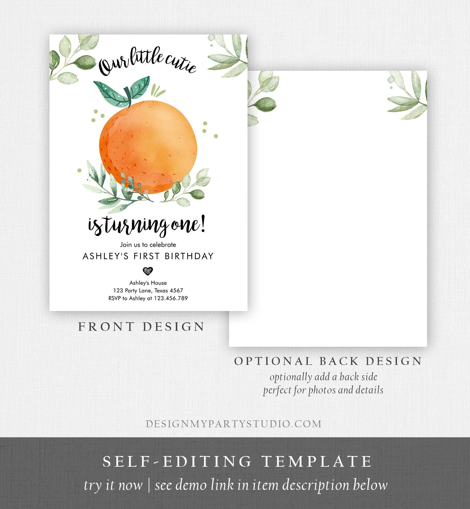 Editable Little Cutie Birthday Invitation Clementine Oranges Party Tutti Fruitti Orange Invite Citrus Download Printable Corjl Template 0330