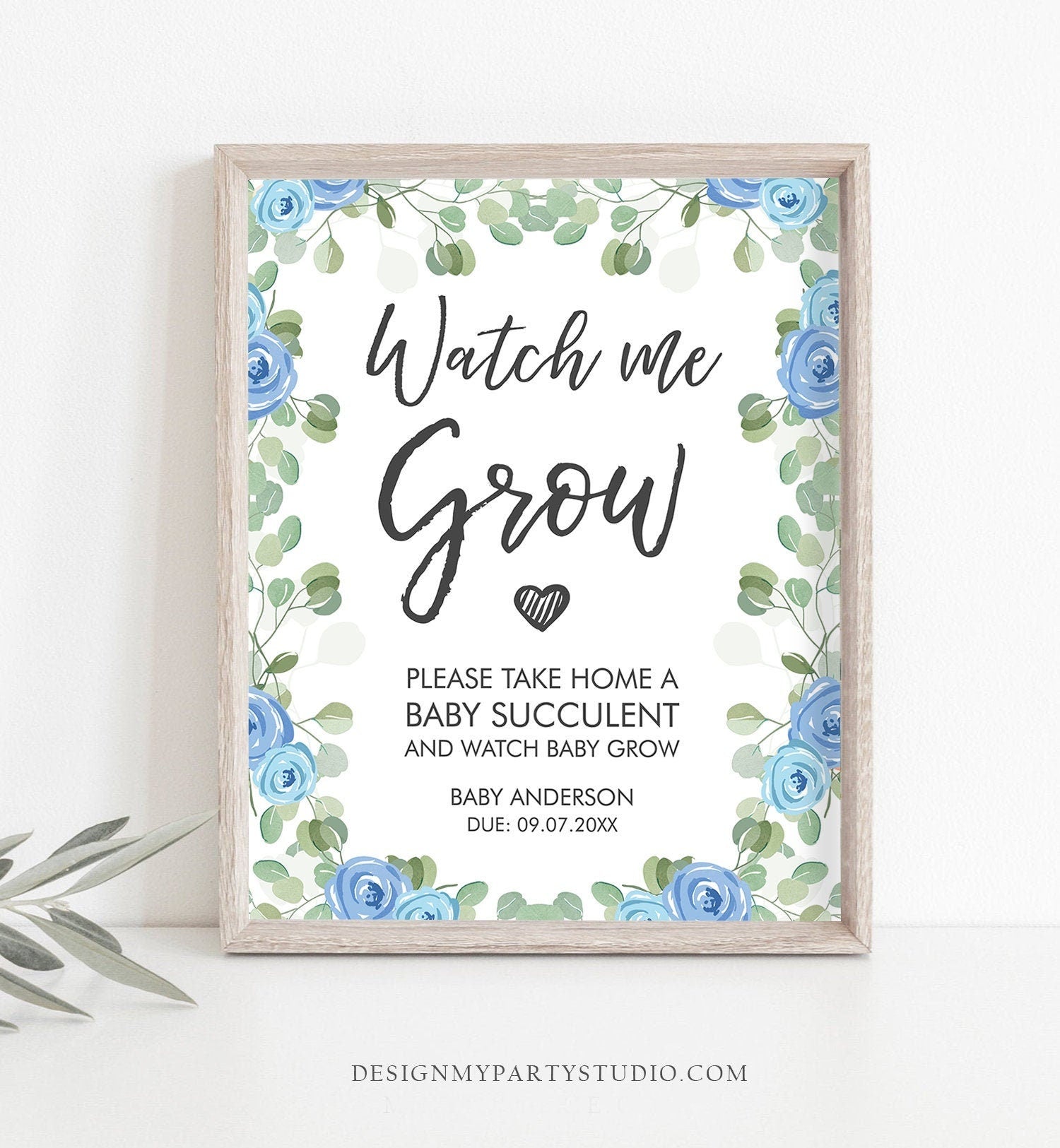 Editable Watch Me Grow Baby Shower Favors Watch Me Grow Sign Favor Sign Succulent Sign Floral Take a Succulent Template Corjl PRINTABLE 0029