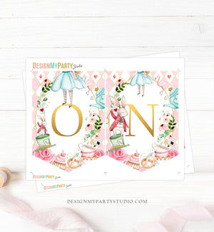 Alice in Onederland High Chair Banner Alice in Wonderland Girl 1st First Birthday Pink High Chair Banner ONE Decor PRINTABLE Digital 0350