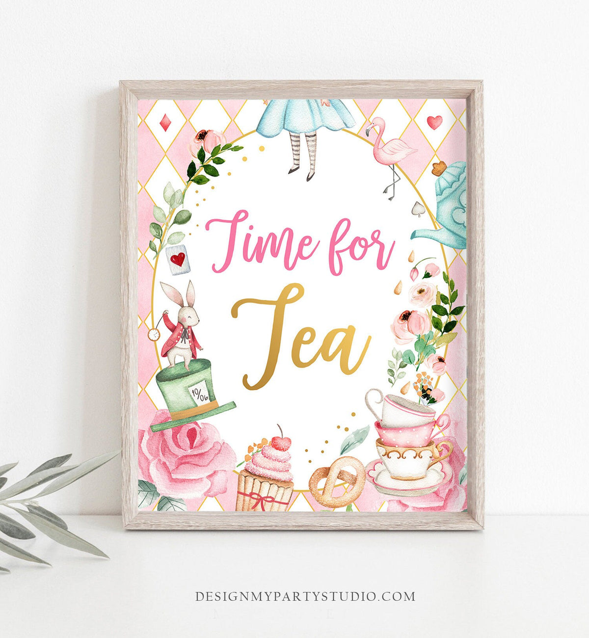 Time For Tea Sign Alice in Wonderland Party Decor Onederland Birthday Girl Table Sign Tea Hot Drinks Station Digital Download PRINTABLE 0350