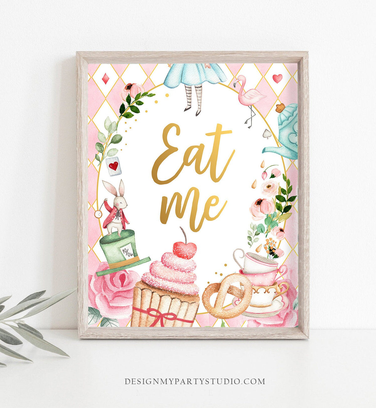 Eat Me Sign Alice in Wonderland Party Sign Mad Tea Party Alice in Onederland Birthday Sign Food Table Decor Girl Pink PRINTABLE 0350