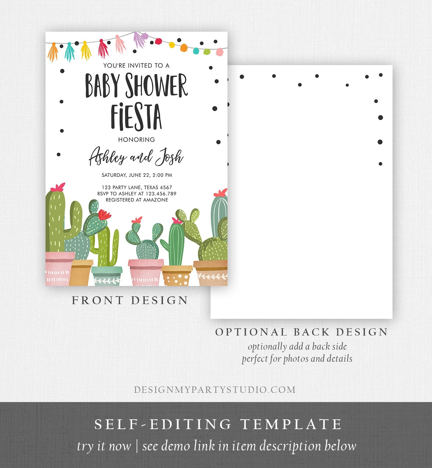 Editable Baby Shower Fiesta Invitation Cactus Taco Bout a Baby Mexican Succulent Couples Shower Download Template Corjl Printable 0254