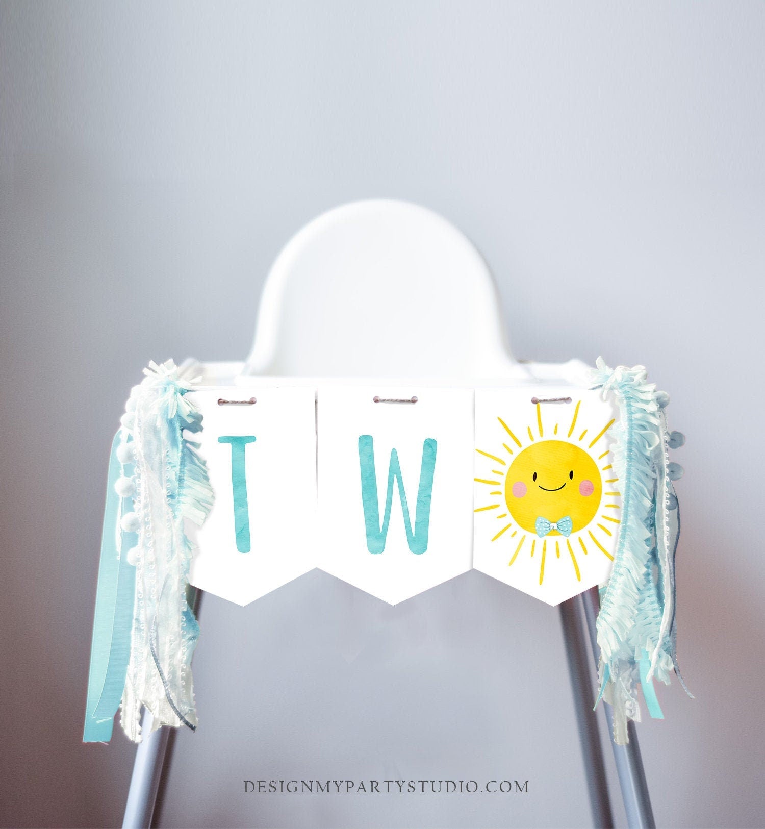 Sunshine High Chair Banner Little Sunshine Boy 2nd Second Birthday Blue High Chair Banner TWO Sunshine Party Decor PRINTABLE Digital 0141