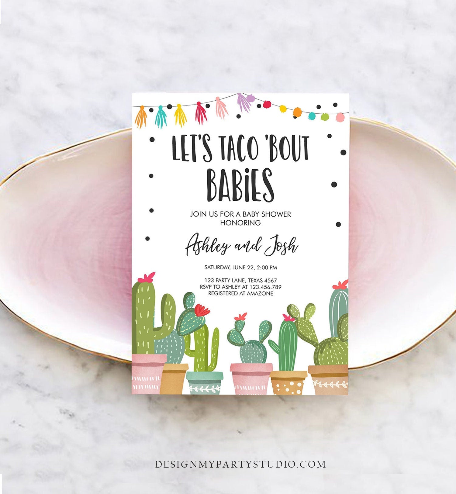 Editable Taco Bout Babies Twins Shower Invitation Cactus Mexican Fiesta Baby Shower Taco Download Printable Invitation Template Corjl 0254