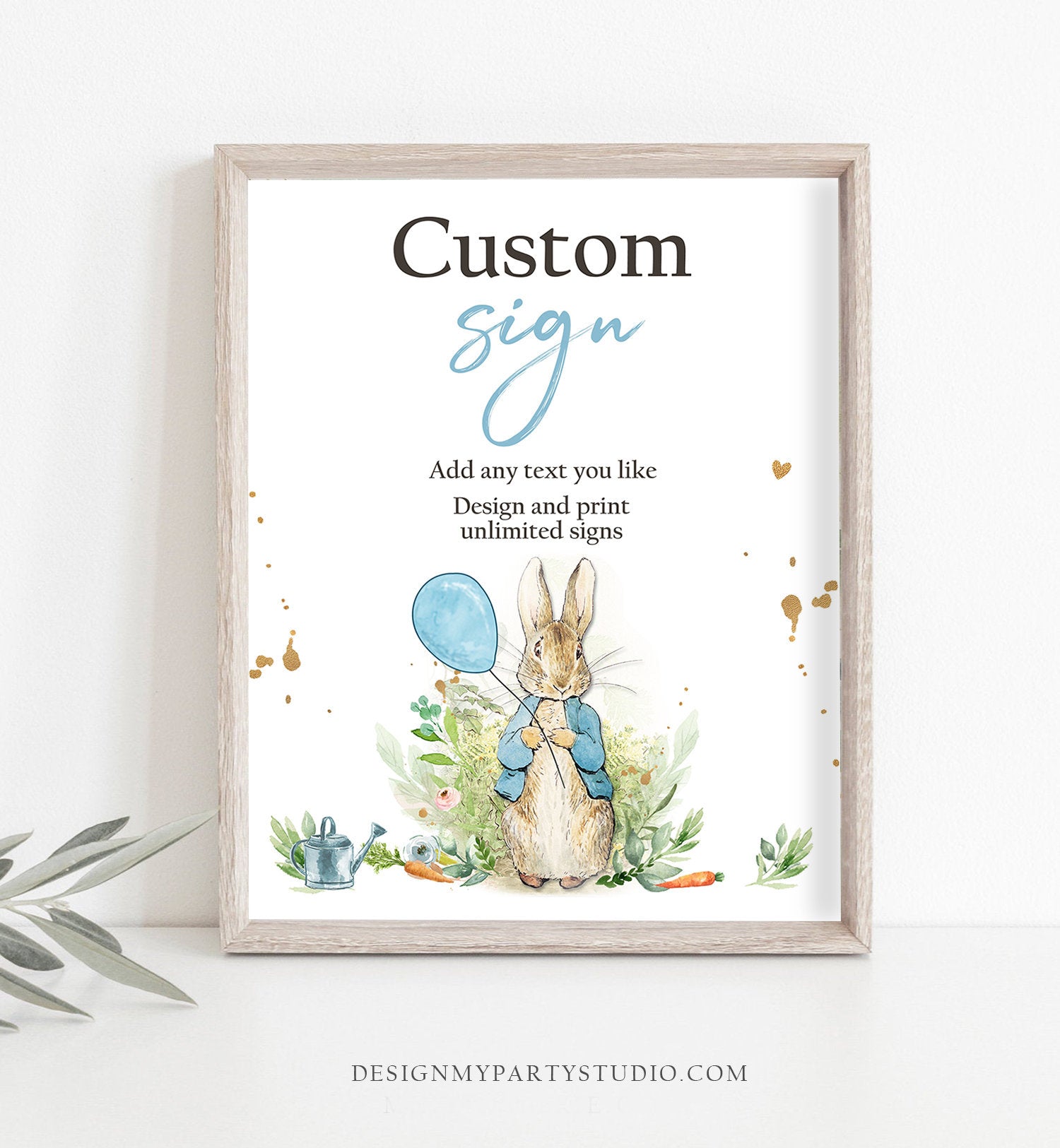 Editable Custom Sign Peter Rabbit Birthday Decor Table Sign Peter Rabbit Shower Rustic Boy Blue Download Corjl Template Printable 8x10 0351