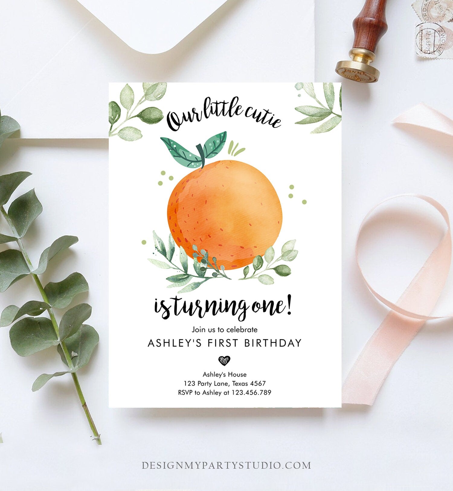 Editable Little Cutie Birthday Invitation Clementine Oranges Party Tutti Fruitti Orange Invite Citrus Download Printable Corjl Template 0330