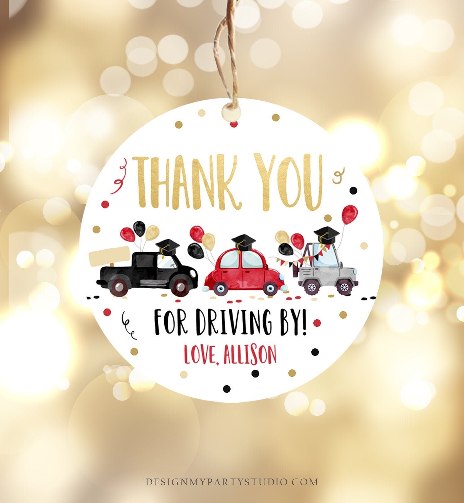 Editable Drive By Favor Tag Drive Through Graduation Parade Thank You Gift Tags Quarantine Blush Red High School Grad Graduate Corjl 0337