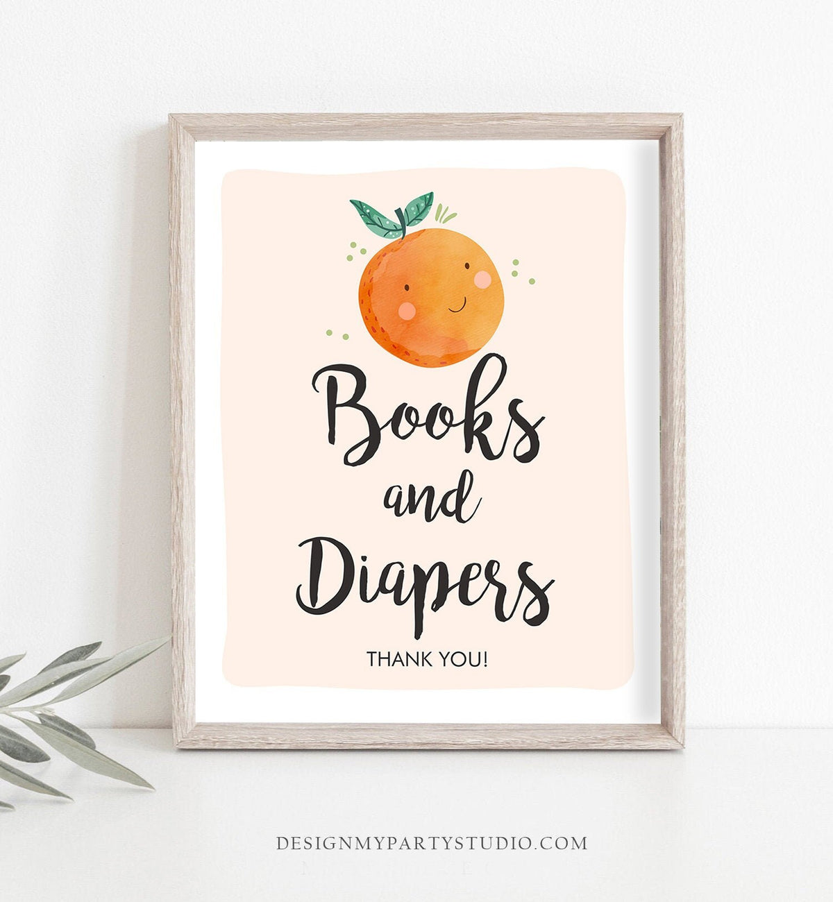 Books and Diapers Sign Orange Baby Shower Little Cutie Couples Shower Decor Citrus Gender Gift Sign Table 8x10 Download PRINTABLE 0330