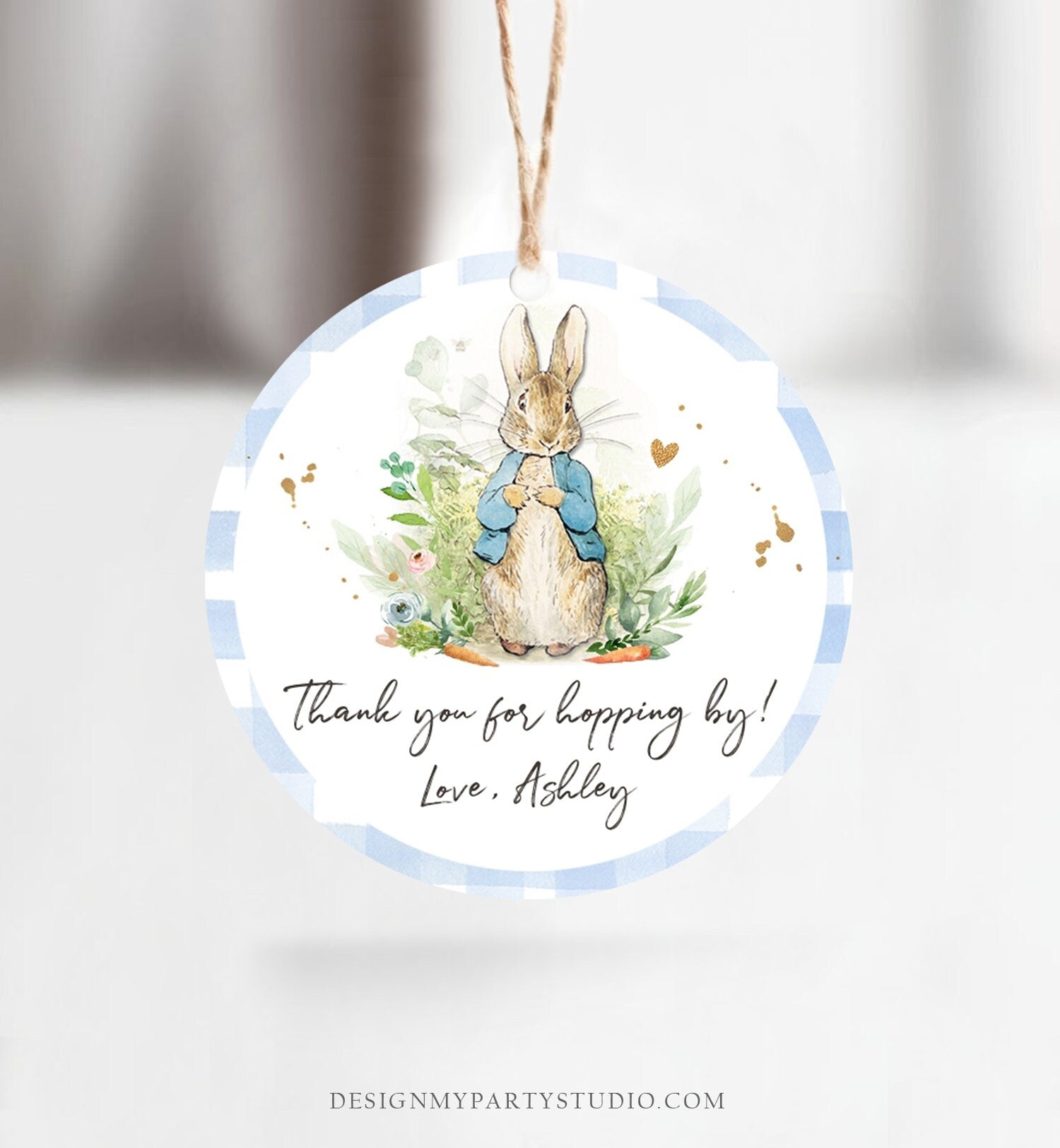 Editable Peter Rabbit Favor Tags Bunny Thank you Tags Round Boy Baby Shower Labels Thanks Hopping By Printable Download Corjl Template 0351