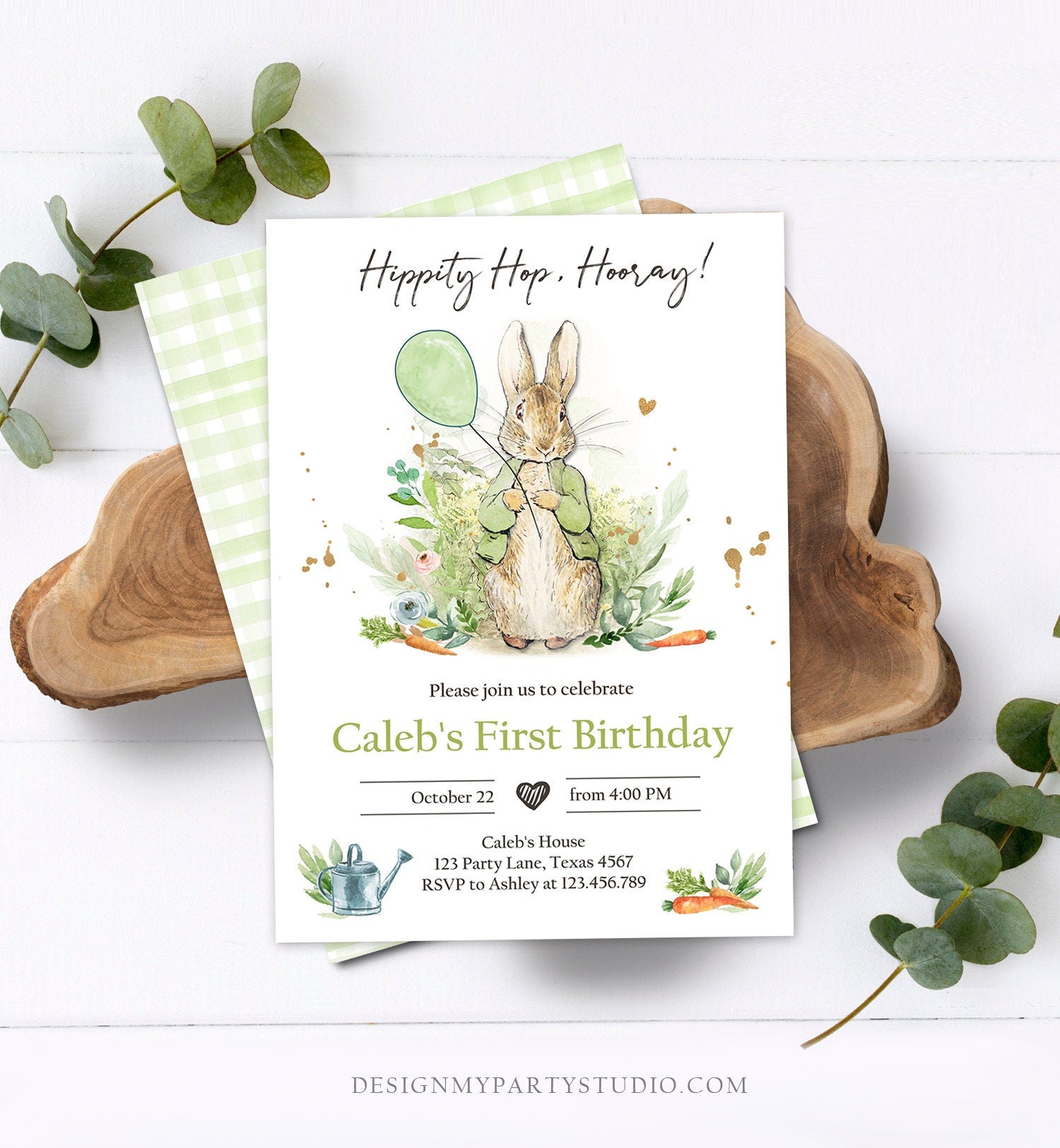 Editable Peter Rabbit Birthday Invitation Gender Neutral Peter Rabbit Birthday Invite Watercolor Digital Corjl Template Printable 0351