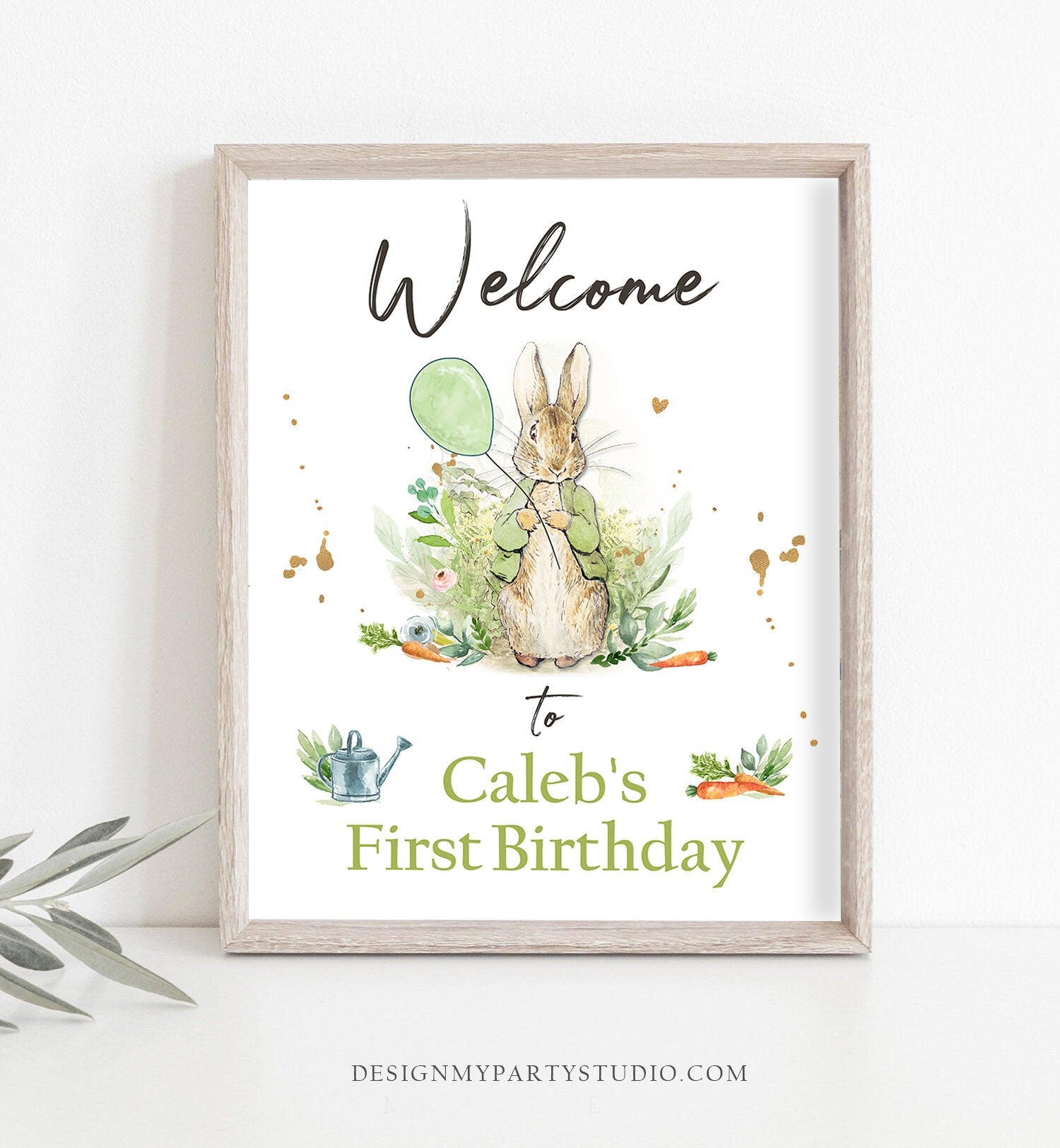 Editable Peter Rabbit Welcome Sign Birthday Baby Shower Welcome 1st Birthday Rabbit Bunny Gender Neutral Template Corjl PRINTABLE 0351