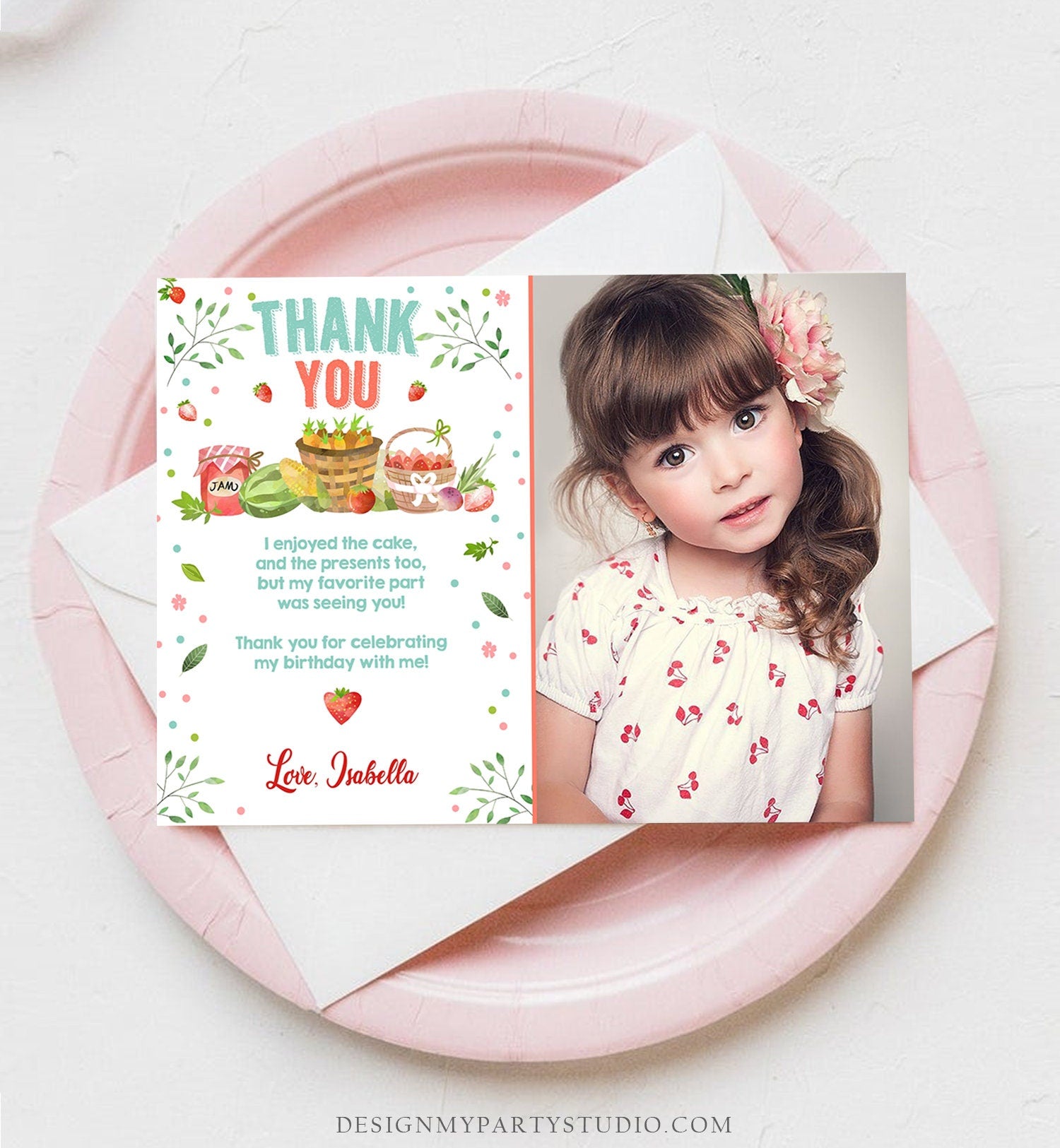 Editable Farmers Market Thank You Card Birthday Strawberry Home Grown Veggies Farm Fruits Market Download Printable Template Corjl 0144