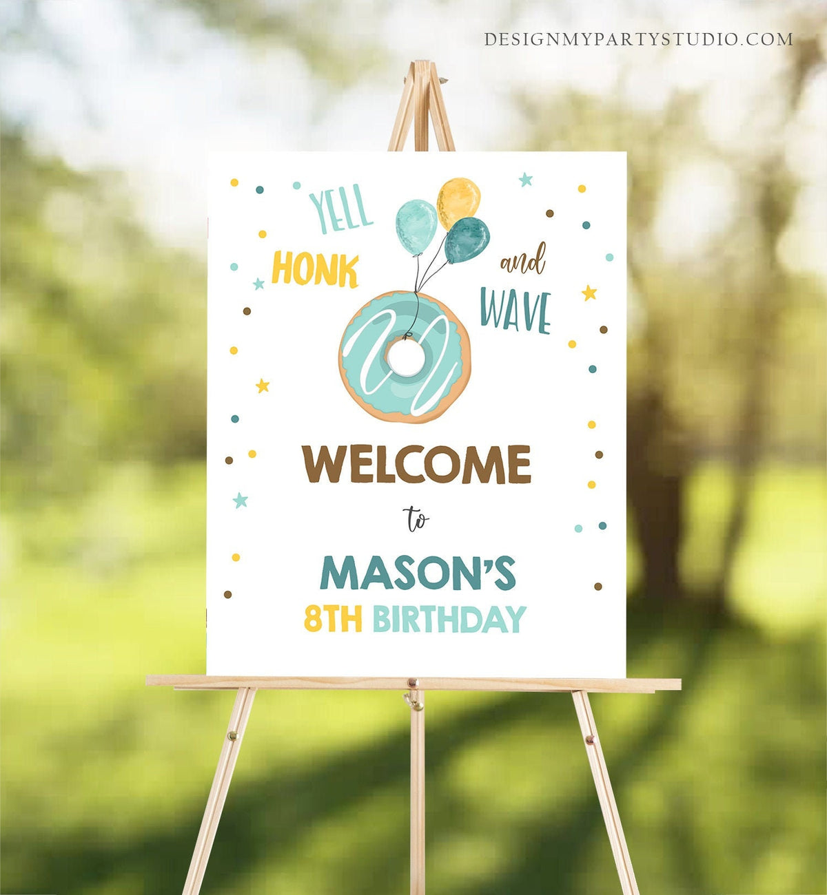 Editable Drive By Birthday Sign Donut Welcome Boy Party Poster Welcome Birthday Shower Parade Sign Blue Template PRINTABLE Corjl 0343