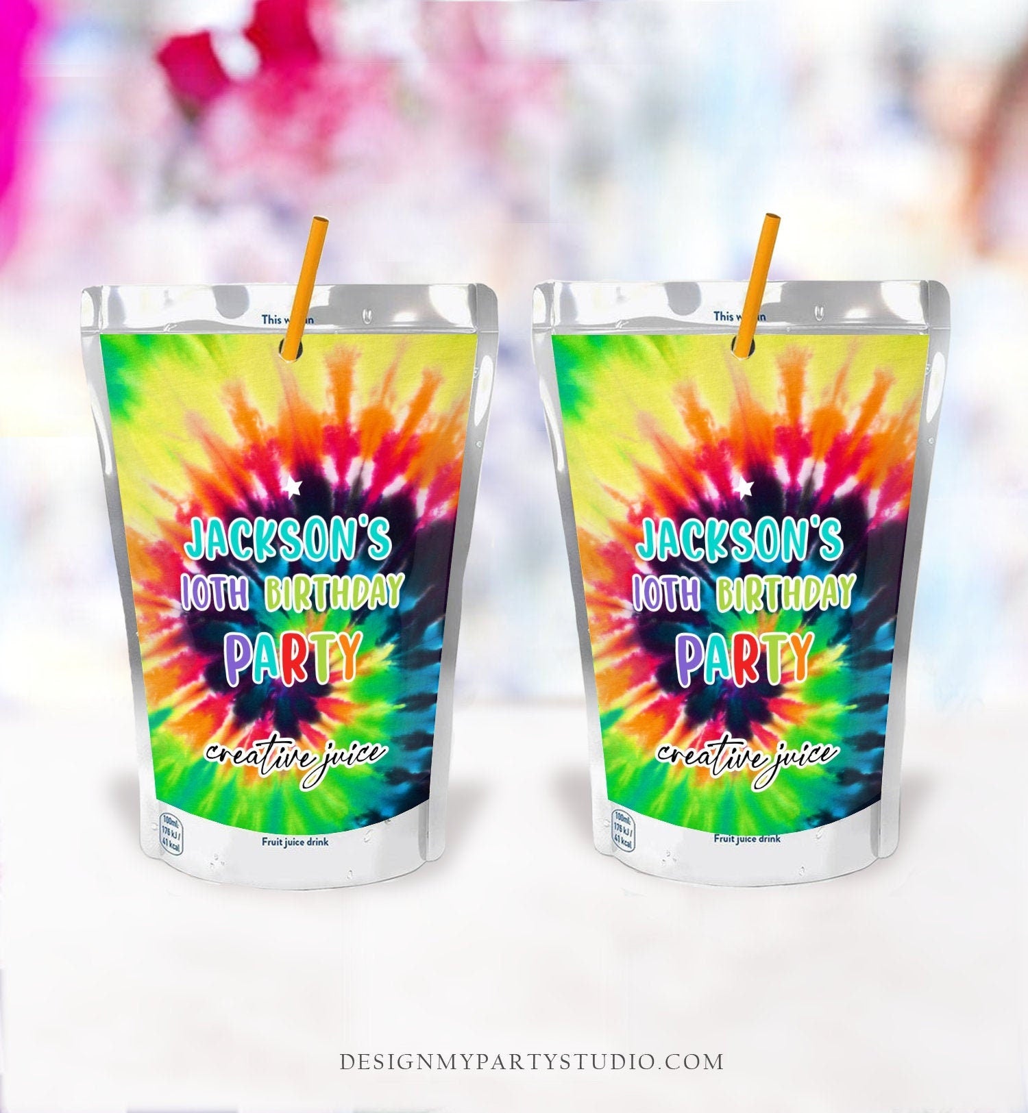 Editable Tie Dye Birthday Capri Sun Labels Craft Party Juice Label Boy Birthday Decor Hippie Peace Download Corjl Template Printable 0407