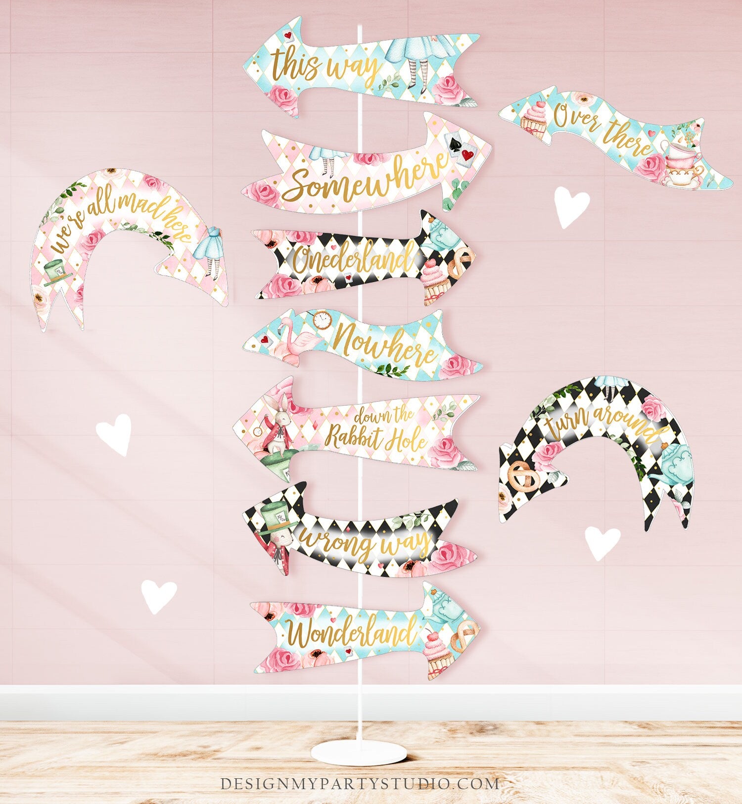 Printable Alice in Onederland Arrows Alice in Wonderland Birthday Party Girl 1st Mad Tea Party Decor Directions Signs Girl DIY Digital 0350