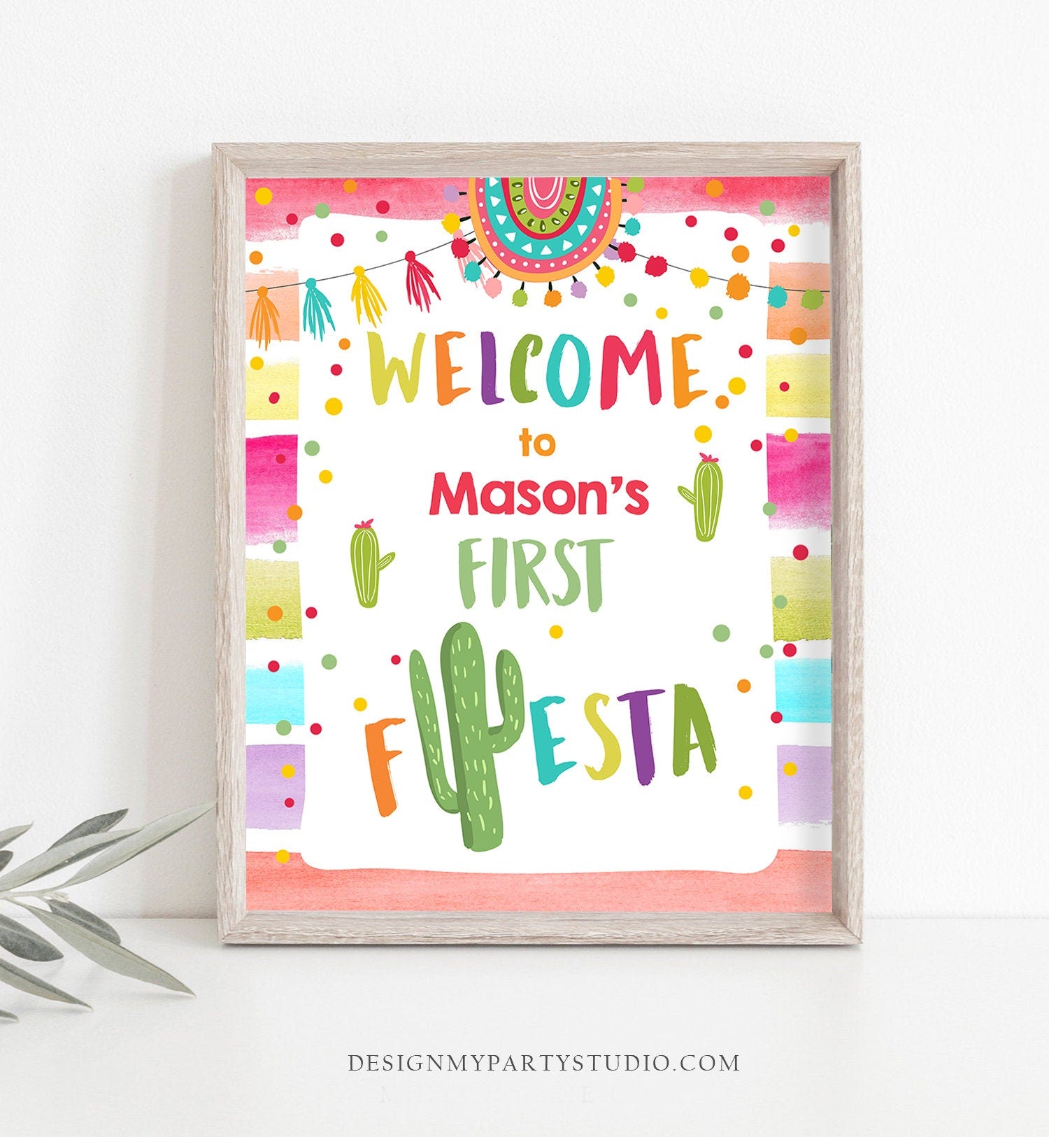 Editable Fiesta Welcome Sign Boy First Birthday Table Sign 1st Cactus Mexican Succulent Decor Poster Colors Corjl Template Printable 0134