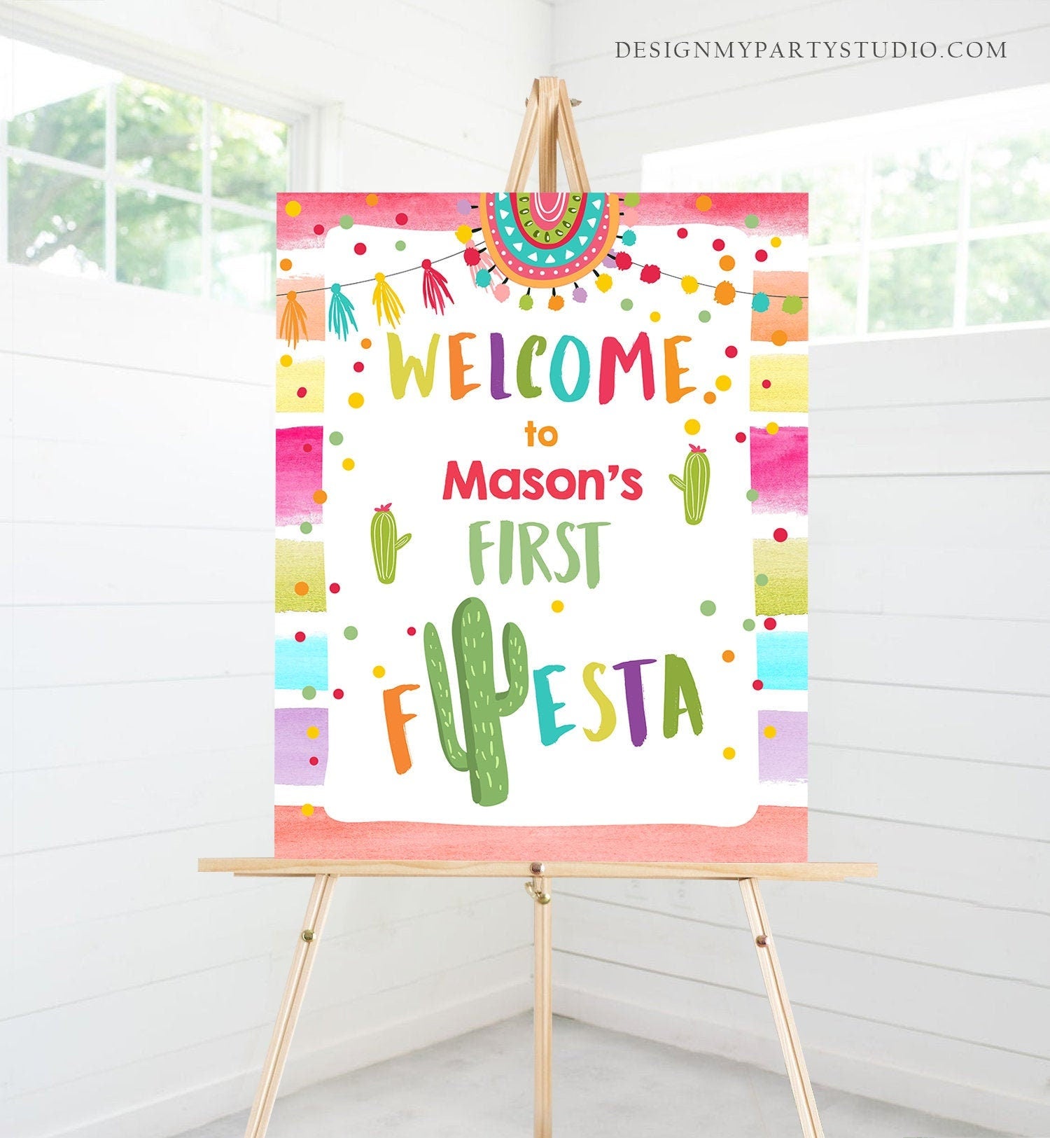 Editable Fiesta Welcome Sign Boy First Birthday Table Sign 1st Cactus Mexican Succulent Decor Poster Colors Corjl Template Printable 0134