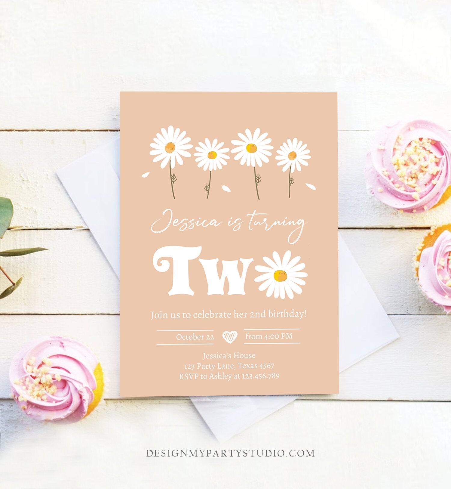 Editable Daisy Birthday Party Invitation 2nd Birthday Two Floral Bohemian Girl Boho First Download Printable Template Corjl Digital 0410