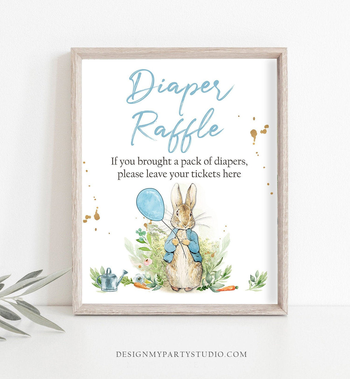 Peter Rabbit Diaper Raffle Sign Peter Rabbit Baby Shower Greenery Diaper Ticket Table Sign Boy Bunny Shower Greenery Digital PRINTABLE 0351