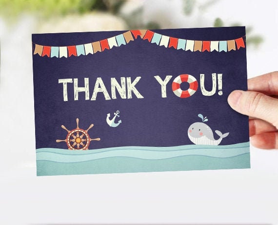 Baby Shower Nautical Thank you Card Ahoy Its A Boy Thank You Note 4x6&quot; Blue Boy Ocean Red Navy Blue Download PRINTABLE Instant Download 0018