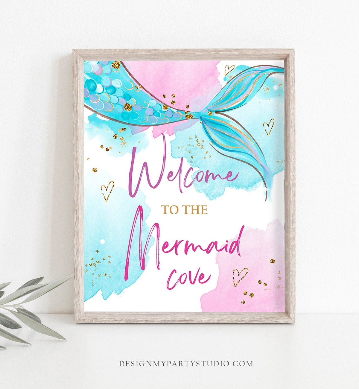 Welcome Mermaid Cove Sign Birthday Welcome Sign Table Decor Welcome The Under The Sea Sign Pink Blue Girl Instant Download PRINTABLE 0403