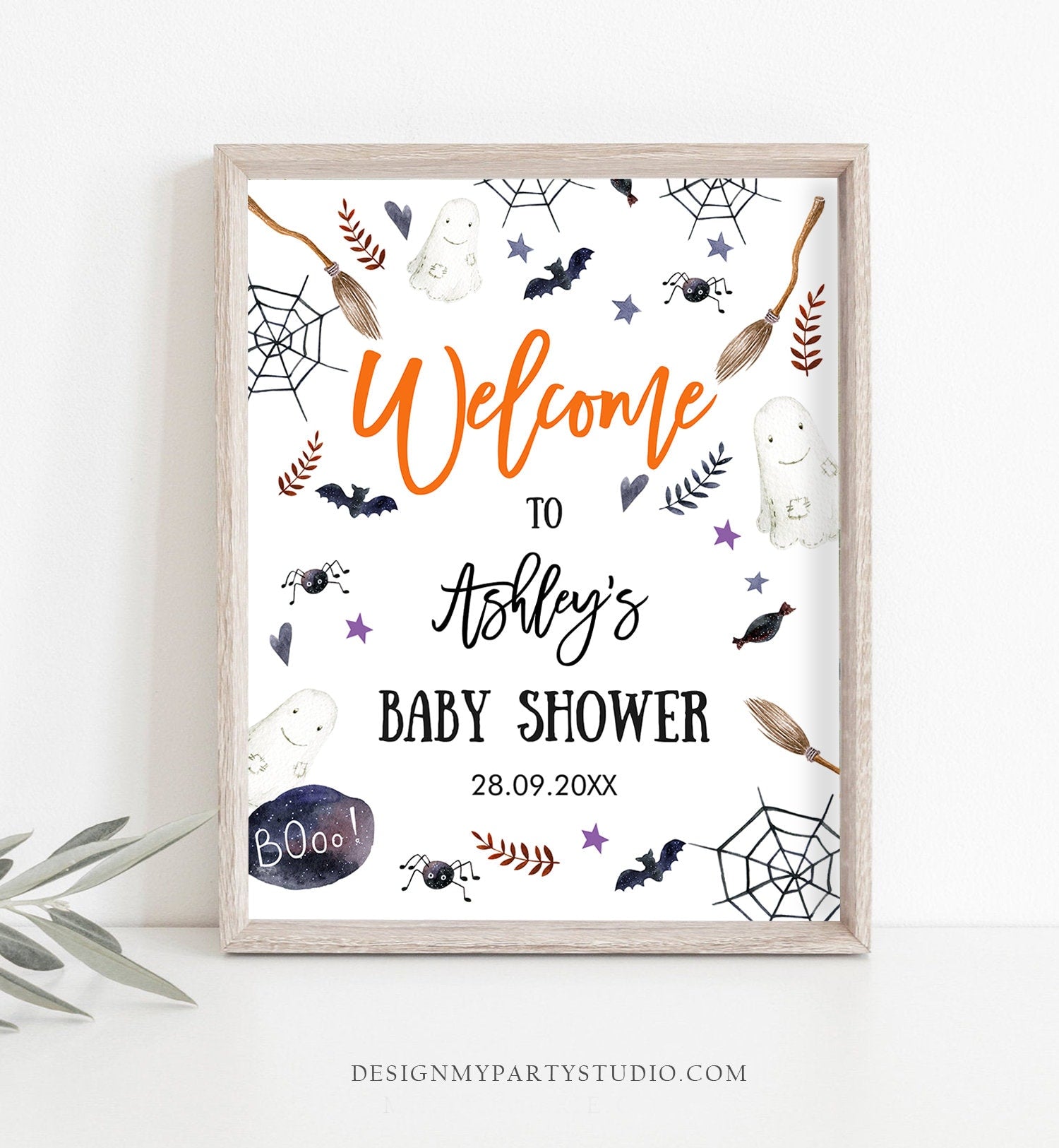 Editable Halloween Baby Shower Welcome Sign Peek A Boo Shower Decor Welcome Gender Neutral Little Boo Sign Template Corjl PRINTABLE 0199