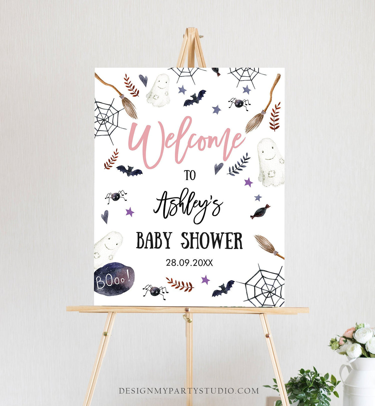 Editable Halloween Baby Shower Welcome Sign Peek A Boo Shower Decor Welcome Gender Neutral Little Boo Sign Template Corjl PRINTABLE 0199