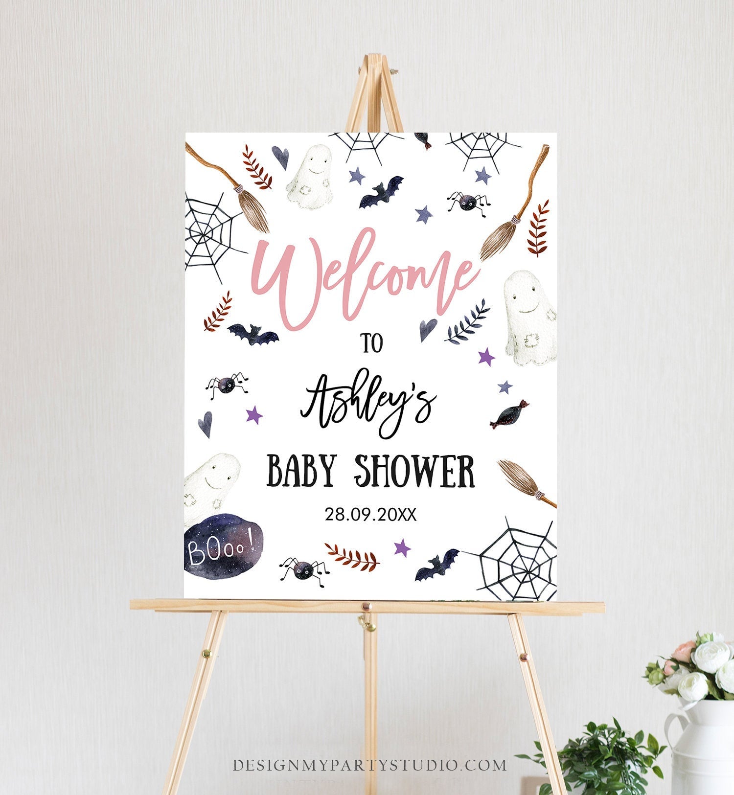 Editable Halloween Baby Shower Welcome Sign Peek A Boo Shower Decor Welcome Gender Neutral Little Boo Sign Template Corjl PRINTABLE 0199