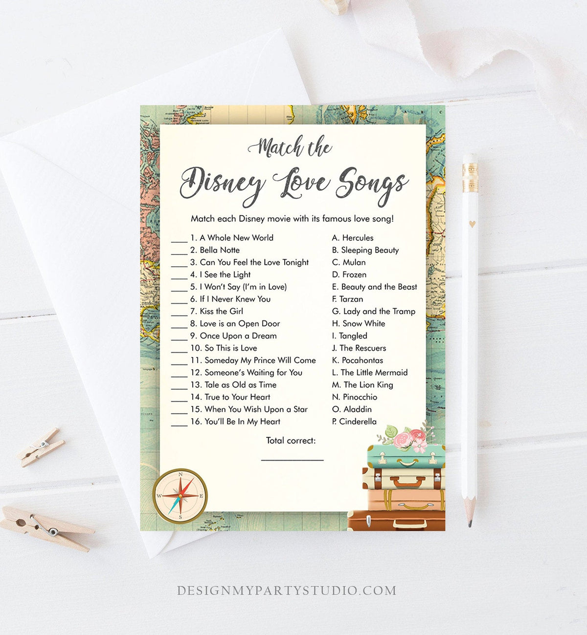 Editable Disney Love Songs Bridal Shower Game Quotes Traveling Adventure Coed Shower Games Wedding Activity Corjl Template Printable 0044