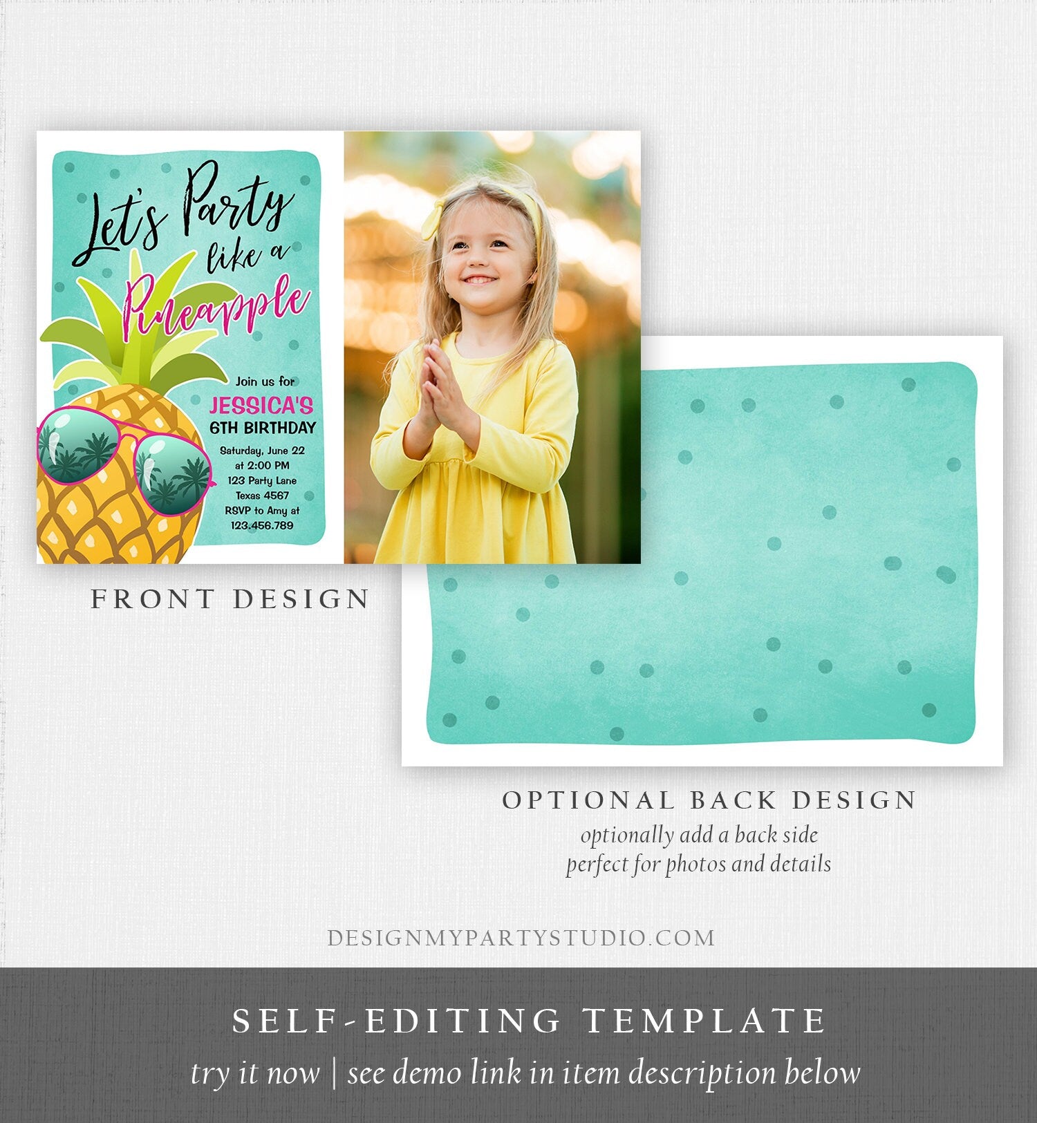 Editable Pineapple Birthday Invitation Lets Party Like a Pineapple Invite Tropical Party Aloha Girl Download Printable Template Corjl 0203