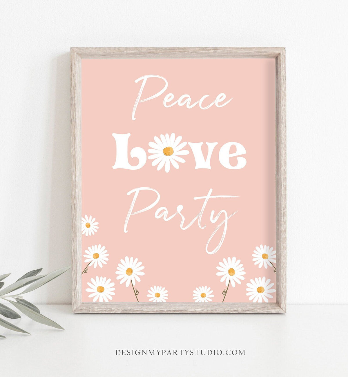 Daisy Birthday Sign Peace Love Party Sign Daisy Party Decor Boho Daisies Flower Power Hippy Bohemian Pink Instant Download PRINTABLE 0410