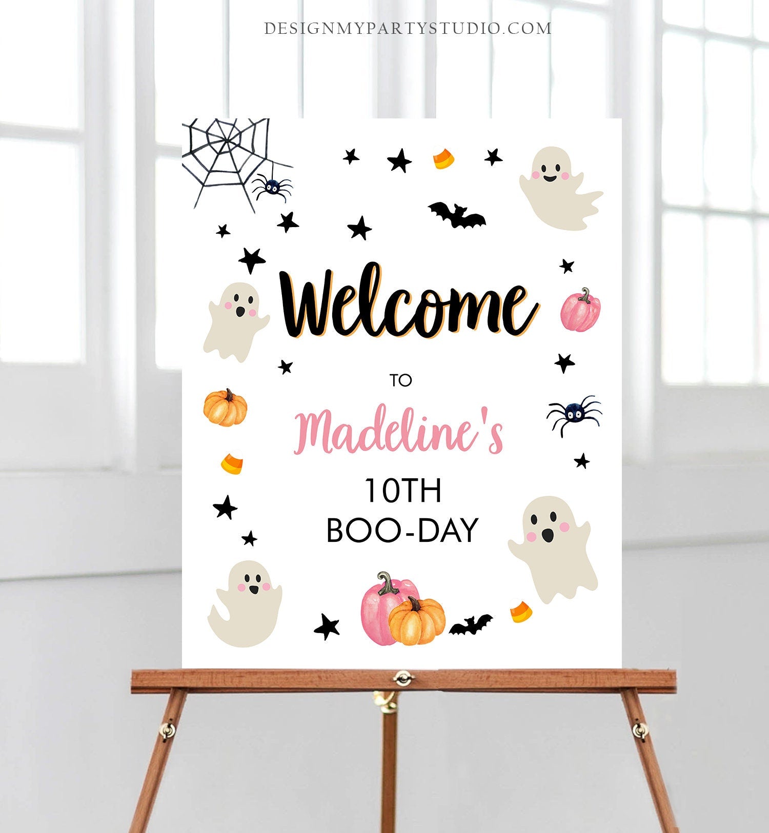 Editable Halloween Birthday Welcome Sign Halloween Party Welcome Halloween Birthday Pink Girl Costume Party Template PRINTABLE Corjl 0418