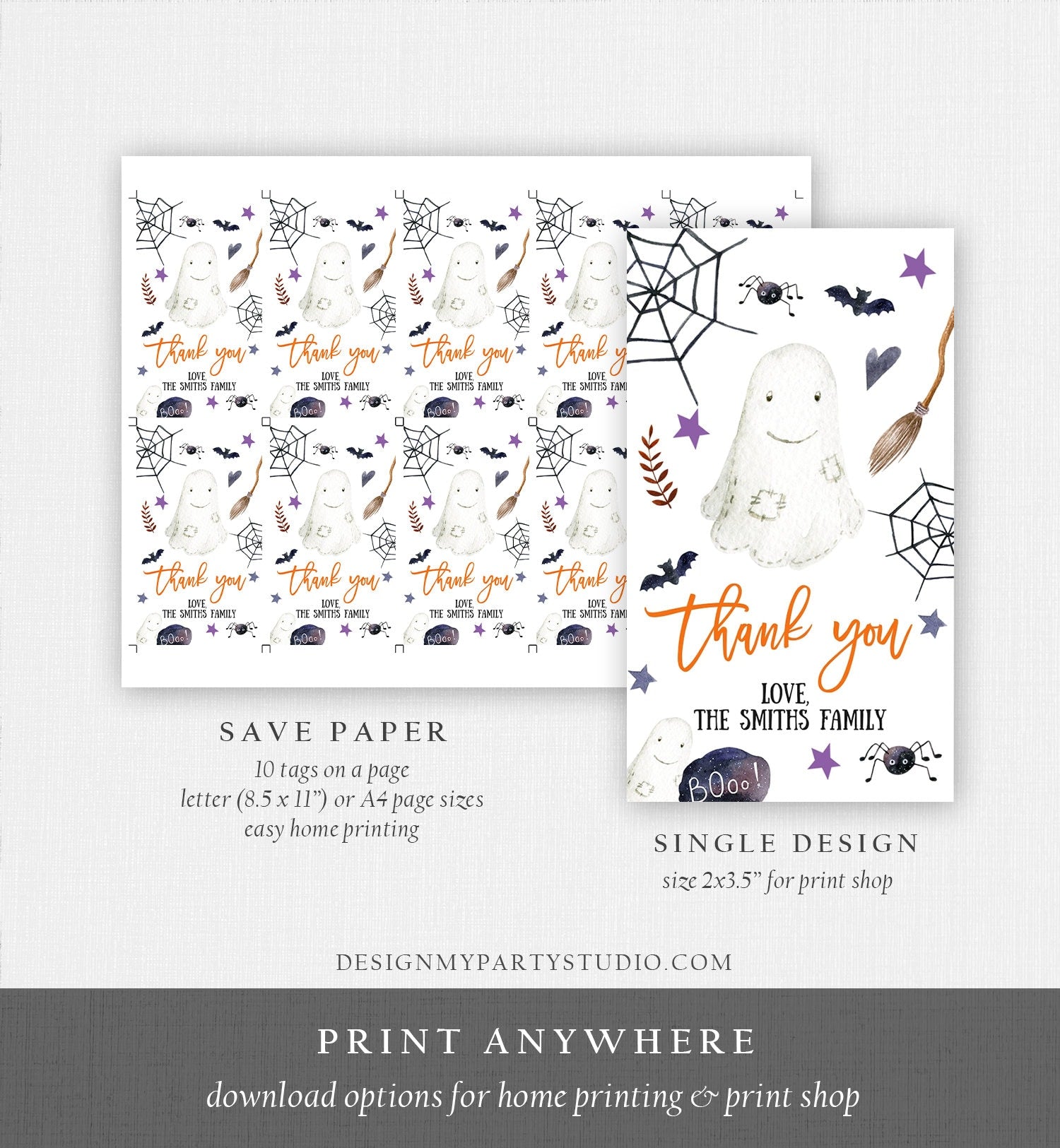 Editable Halloween Baby Shower Thank You Favor Tags Little Boo Cute Ghost Halloween Birthday Treat Download Printable Template Corjl 0199