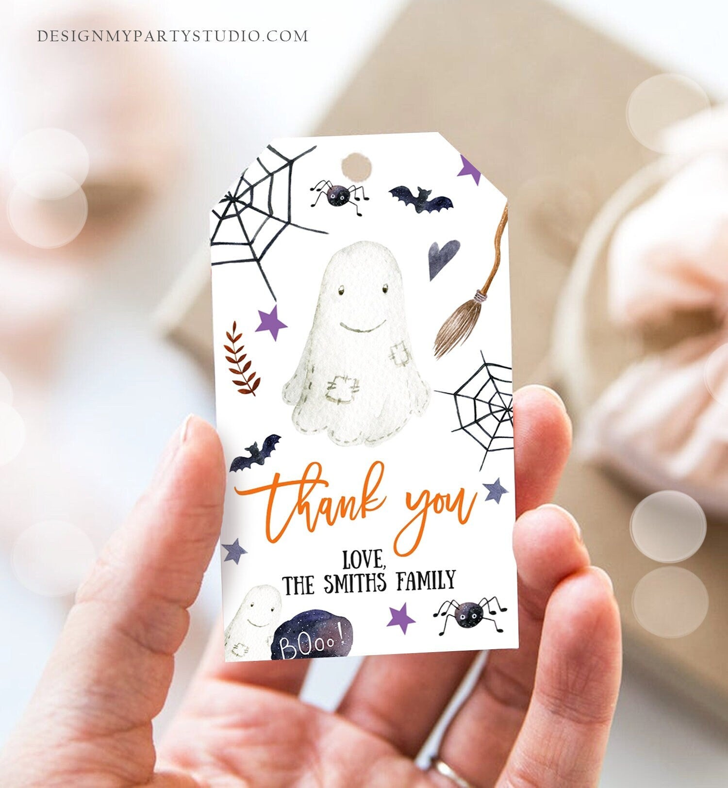 Editable Halloween Baby Shower Thank You Favor Tags Little Boo Cute Ghost Halloween Birthday Treat Download Printable Template Corjl 0199