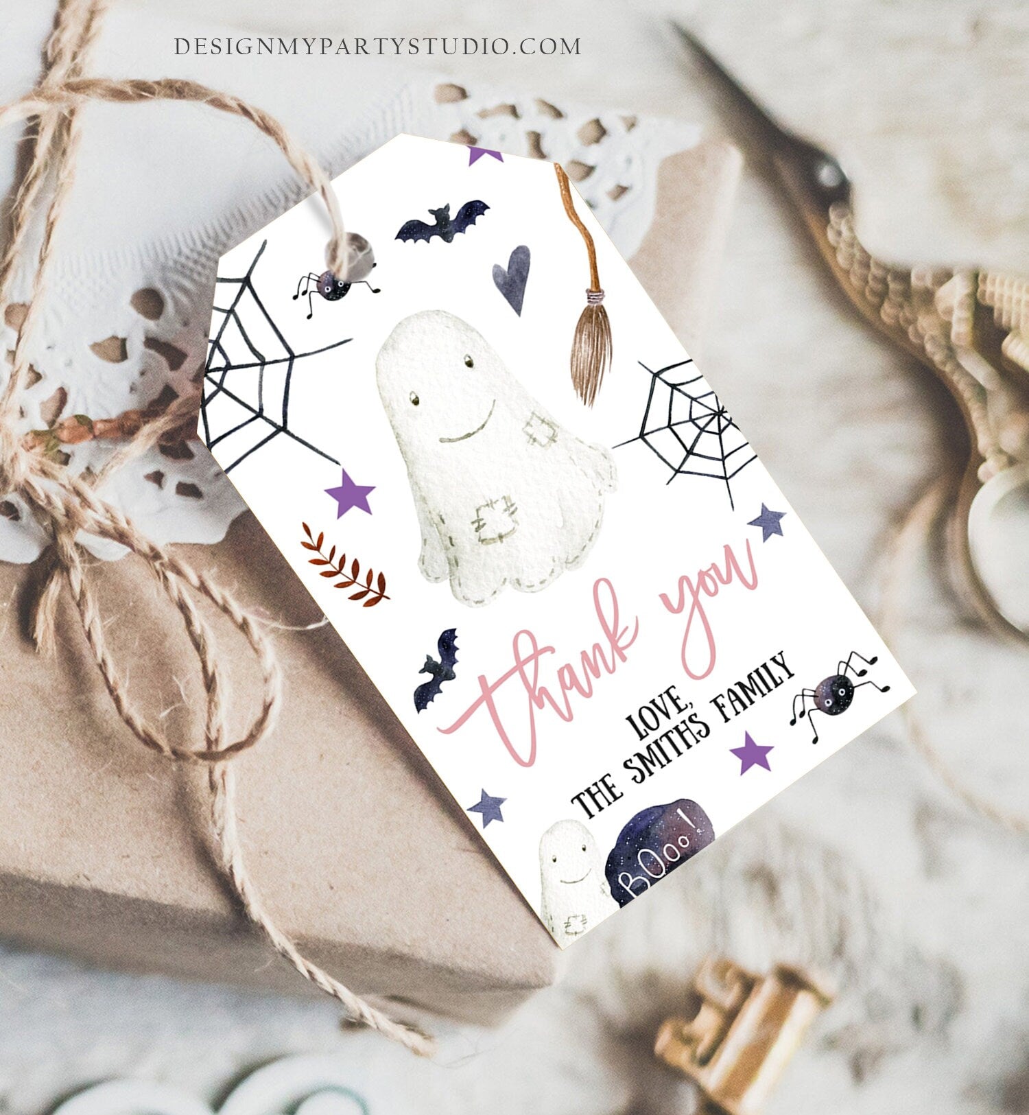 Editable Halloween Baby Shower Thank You Favor Tags Little Boo Cute Ghost Halloween Birthday Treat Download Printable Template Corjl 0199