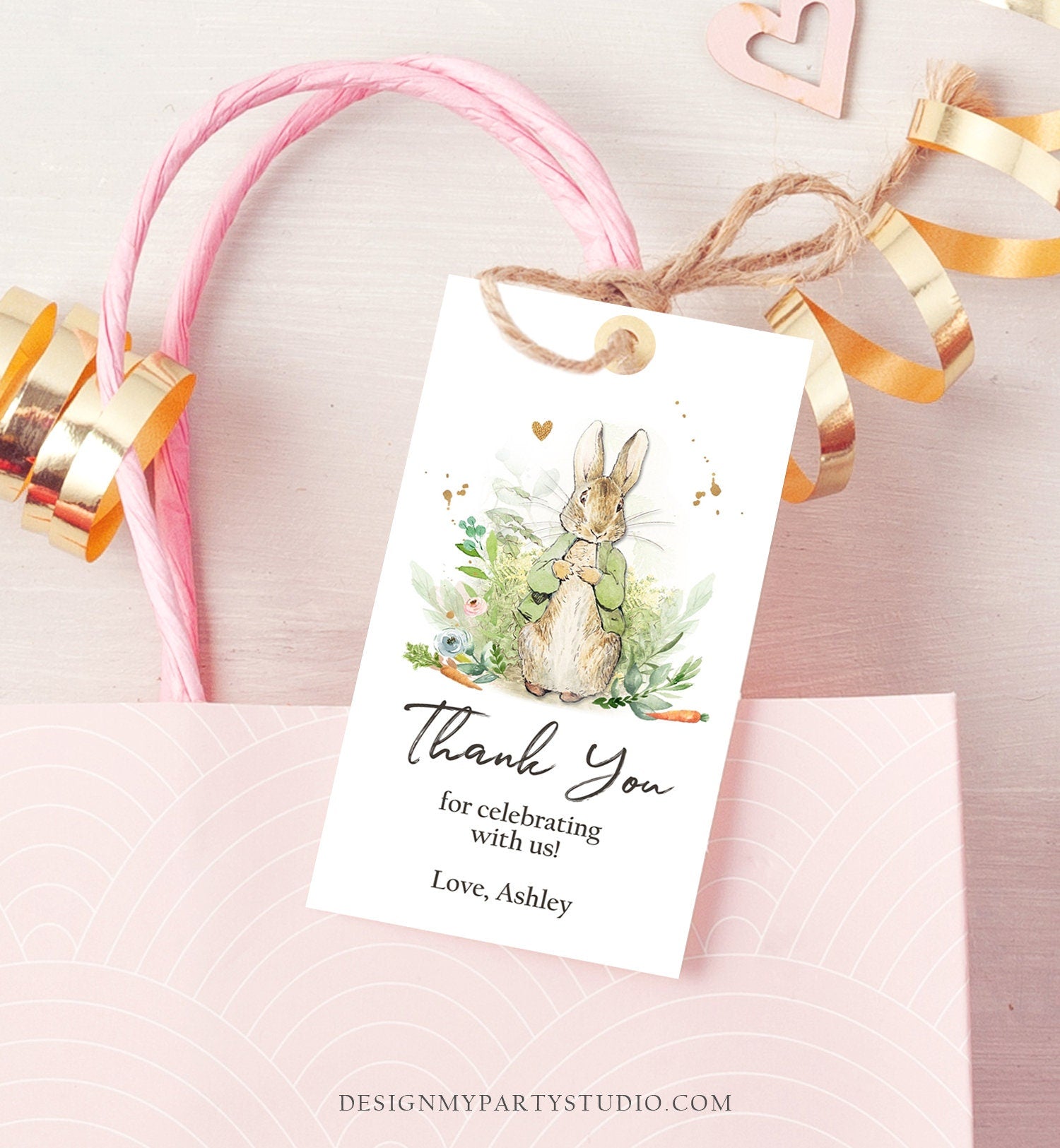 Editable Peter Rabbit Baby Shower Favor Tags Bunny Thank you Tags Gender Neutral Labels Watercolor Printable Download Corjl Template 0351