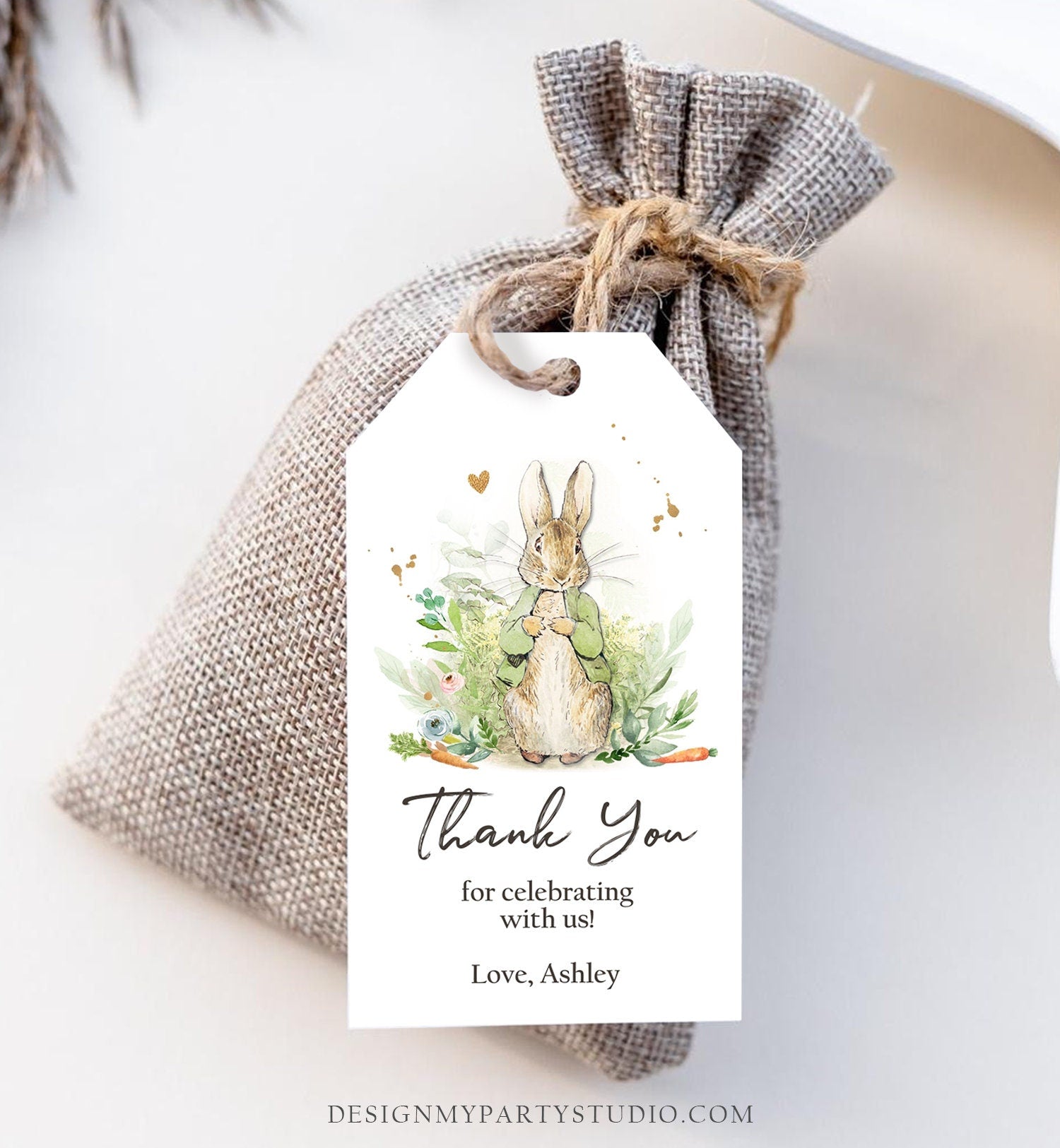 Editable Peter Rabbit Baby Shower Favor Tags Bunny Thank you Tags Gender Neutral Labels Watercolor Printable Download Corjl Template 0351