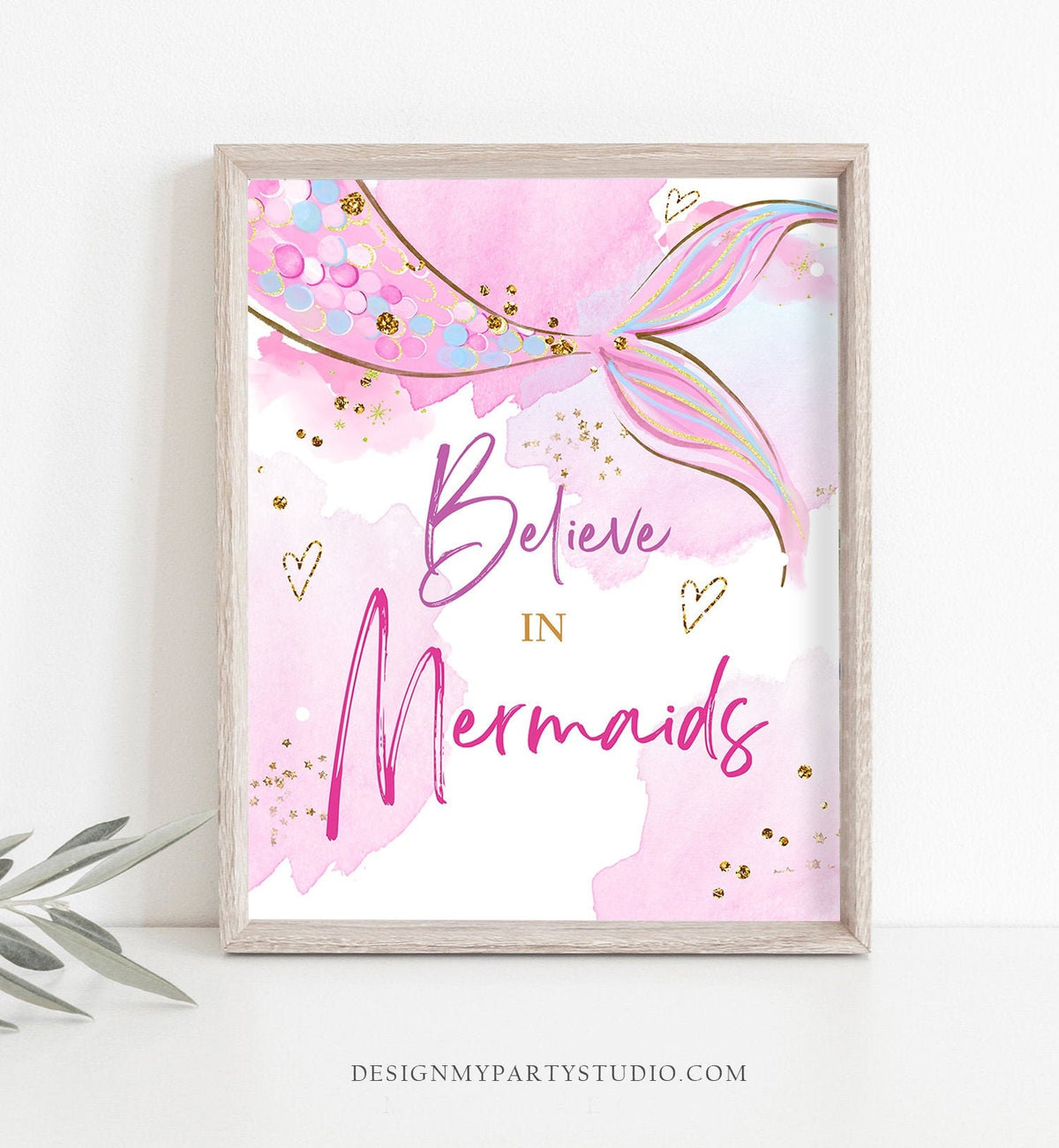 Believe in Mermaids Sign Mermaid Birthday Sign Table Decor Mermaid Party Under The Sea Sign Pink Purple Instant Download PRINTABLE 0403