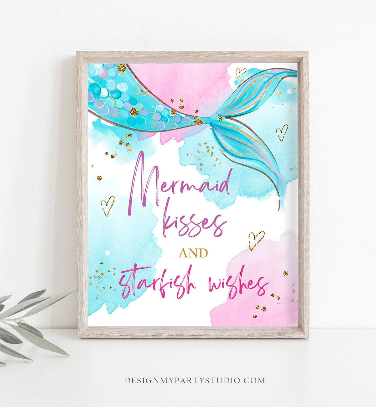 Mermaid Kisses Starfish Wishes Sign Mermaid Birthday Table Decor Mermaid Party Under The Sea Pink Blue Instant Download PRINTABLE 0403